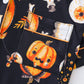 Halloween pumpkin bat print pajama set for women comfortable short-sleeved lapel top and baggy shorts loungewear for women