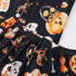 Halloween pumpkin bat print pajama set for women comfortable short-sleeved lapel top and baggy shorts loungewear for women